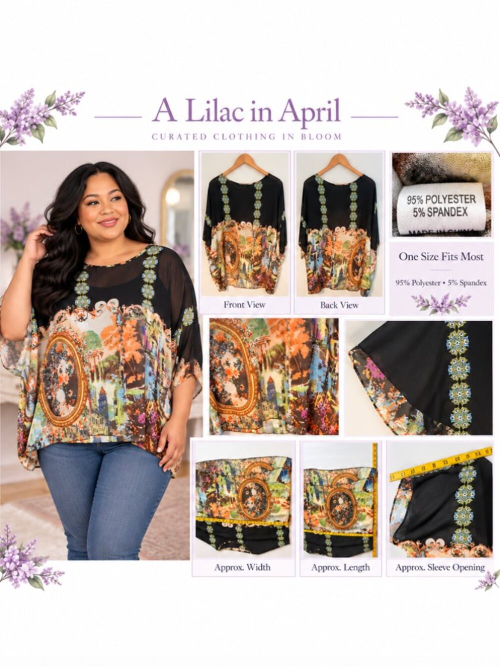 Baroque Tapestry Print Sheer Poncho Plus Size Artistic Kimono Blouse